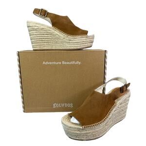 Soludos Sevilla Walnut Suede Espadrille Platform Wedge Slingback Sandals Sz 9.5
